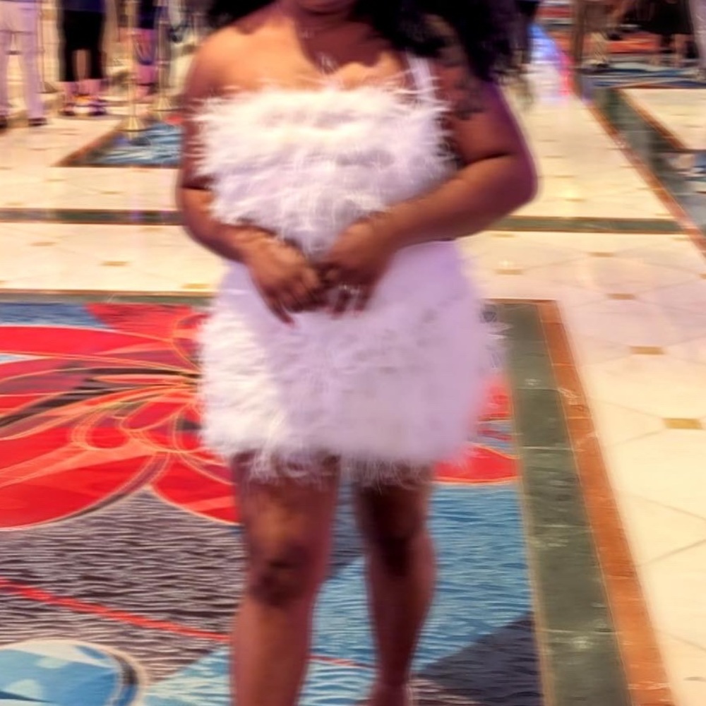White feather dress. Perfect for themed party or bachelorette party!